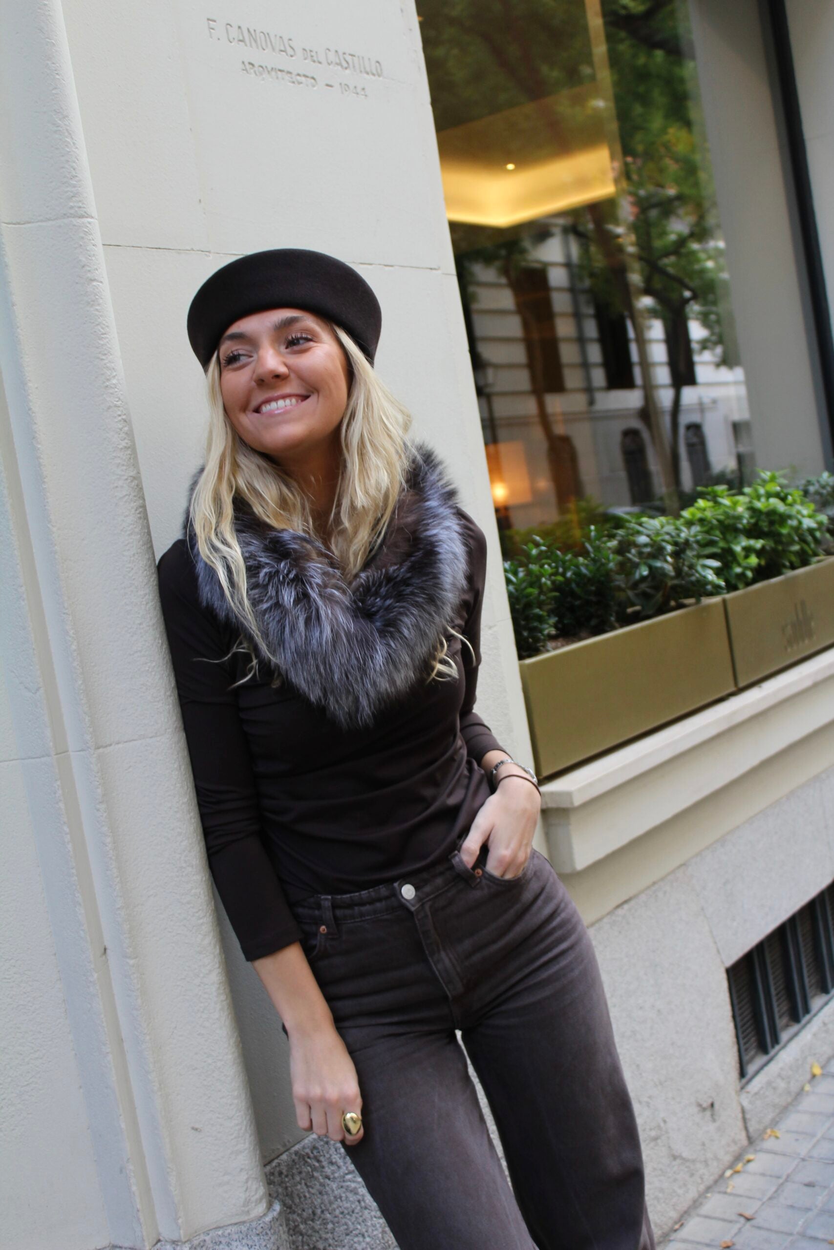 Cuello Verbier de pelo natural de Zorro 100% - Topo y blanco