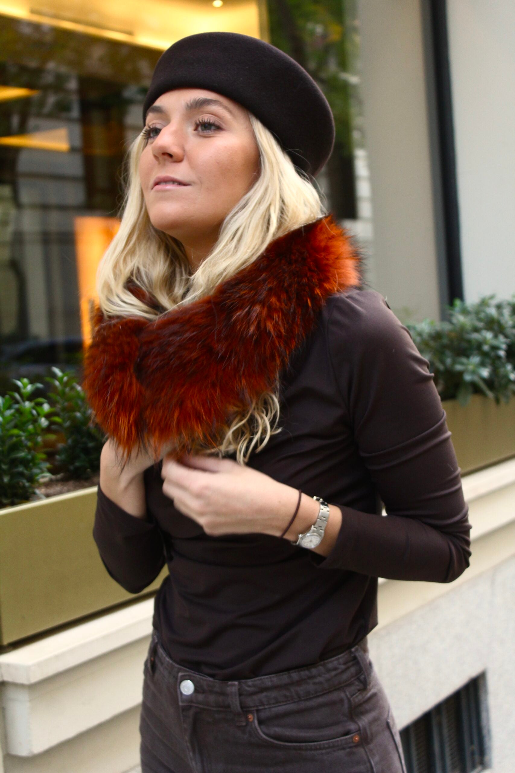 Cuello Aspen de pelo natural de Marmota 100% - Naranja