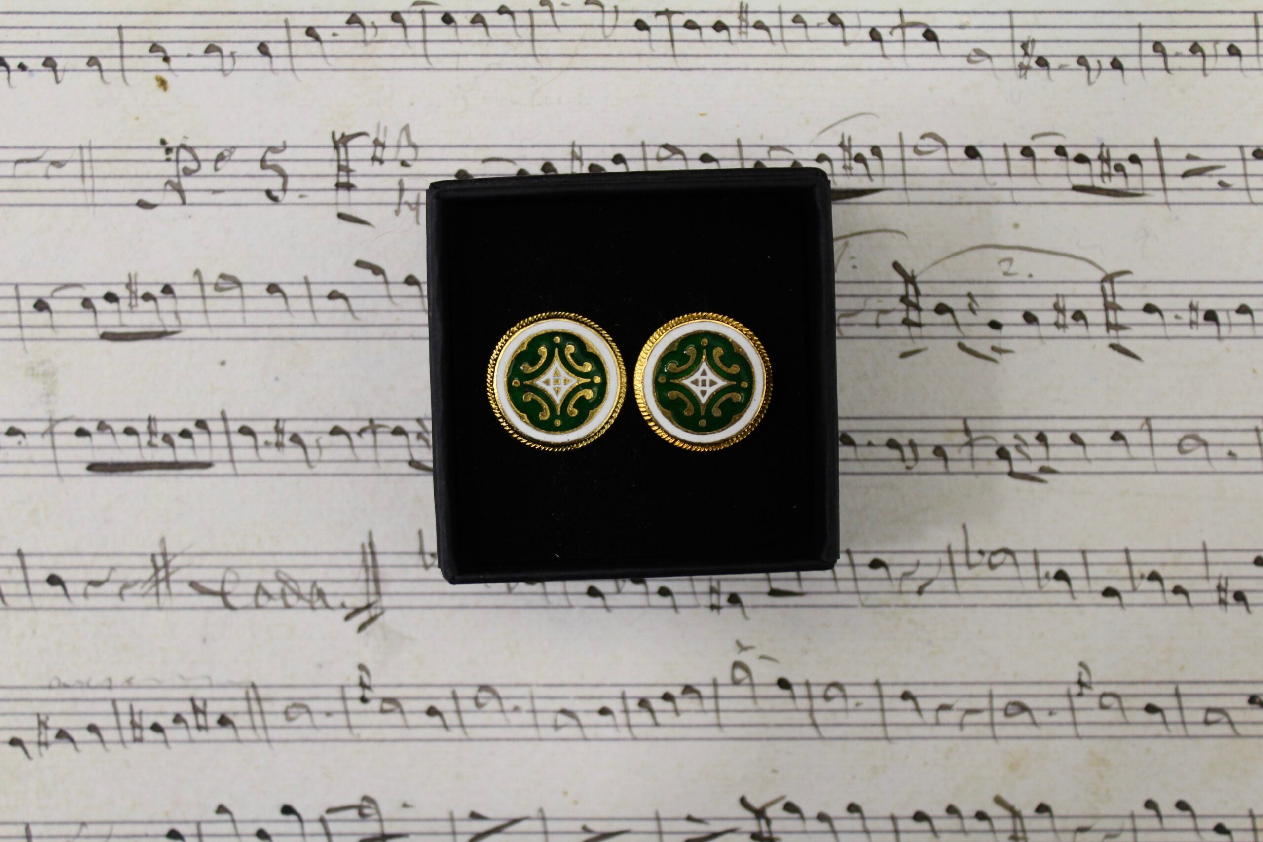 Gemelos vintage esmaltados verde